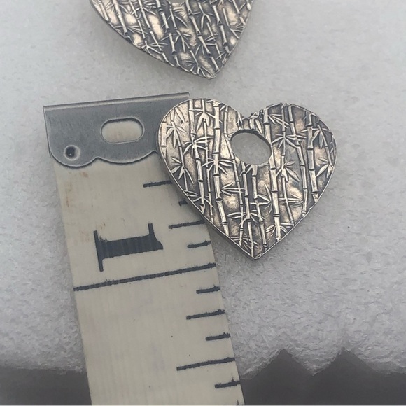 VTG Sterling Silver 2-Way Bamboo Pattern Heart Hoops Earrings 1” / 1.5” - Picture 4 of 6
